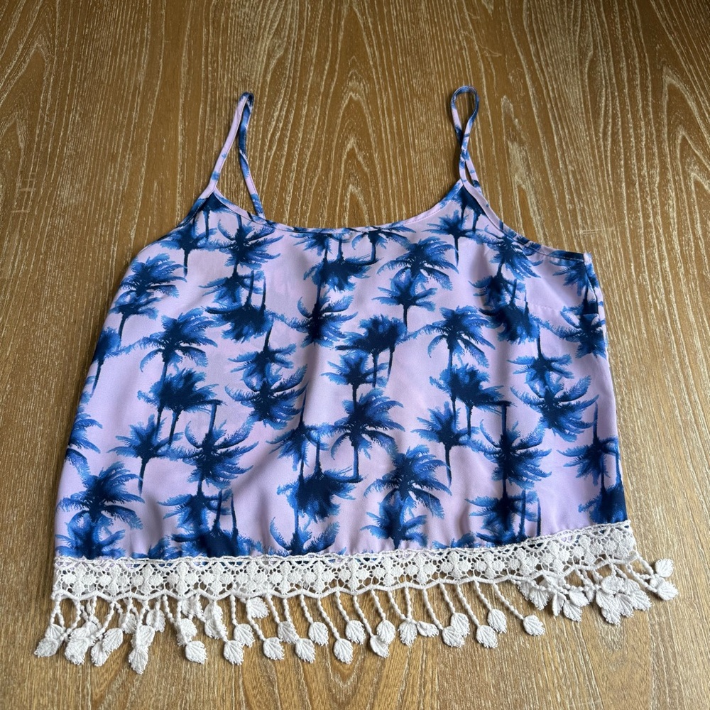 Charlotte Russe Babydoll Y2K Cami Womens Medium Crochet Fringe Hawaiian Tropical - Picture 3 of 9